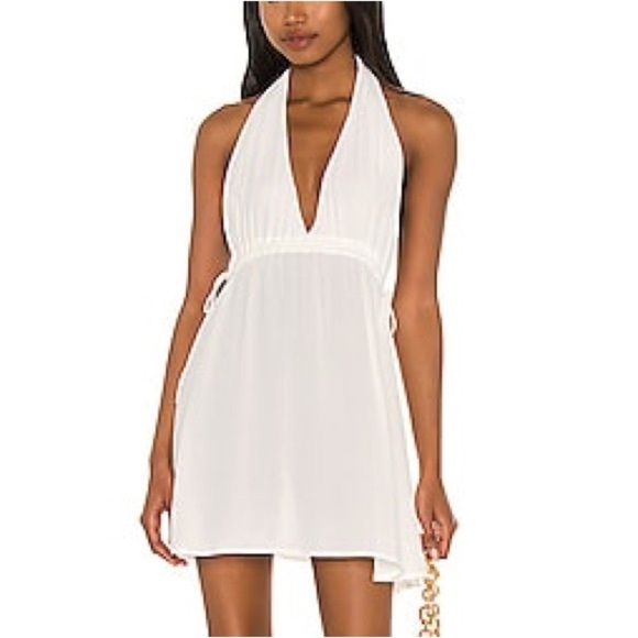 Lovewave Brenda Ivory Backless Halter Waist Tie Mini Cover Up Dress Size Small - Picture 1 of 10